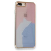 Newface iPhone 8 Plus Kılıf Çiçekli Silikon - Pembe-Mavi