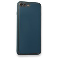 Newface iPhone 8 Plus Kılıf Coco Deri Silikon Kapak - Mavi