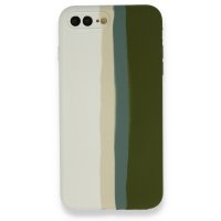 Newface iPhone 8 Plus Kılıf Ebruli Lansman Silikon - Beyaz-Yeşil