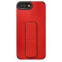 Newface iPhone 8 Plus Kılıf Mega Standlı Silikon - Kırmızı