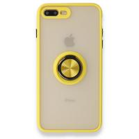 Newface iPhone 8 Plus Kılıf Montreal Yüzüklü Silikon Kapak - Sarı