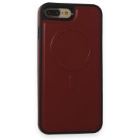Newface iPhone 8 Plus Kılıf Ozzi Magsafe Deri Kapak - Kırmızı