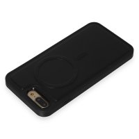 Newface iPhone 8 Plus Kılıf Ozzi Magsafe Deri Kapak - Siyah