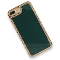 Newface iPhone 8 Plus Kılıf Solo Taşlı Silikon - Koyu Yeşil