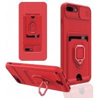 Newface iPhone 8 Plus Kılıf Zuma Kartvizitli Yüzüklü Silikon - Kırmızı