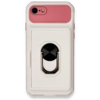 Newface iPhone SE 2020 Kılıf Klik Yüzüklü Kartvizitli Silikon - Beyaz
