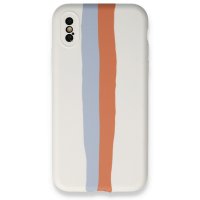 Newface iPhone X Kılıf Ebruli Lansman Silikon - Beyaz-Turuncu