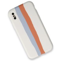 Newface iPhone X Kılıf Ebruli Lansman Silikon - Beyaz-Turuncu