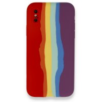 Newface iPhone X Kılıf Ebruli Lansman Silikon - Kırmızı-Mor
