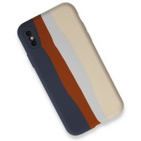 Newface iPhone X Kılıf Ebruli Lansman Silikon - Lacivert-Krem