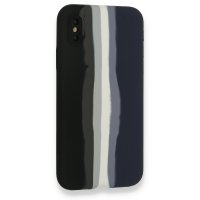 Newface iPhone X Kılıf Ebruli Lansman Silikon - Siyah-Lacivert