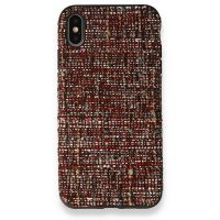 Newface iPhone XS Kılıf Ottoman Kumaş Silikon - Bordo