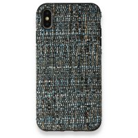 Newface iPhone XS Max Kılıf Ottoman Kumaş Silikon - Mavi