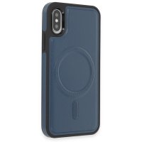 Newface iPhone X Kılıf Ozzi Magsafe Deri Kapak - Lacivert