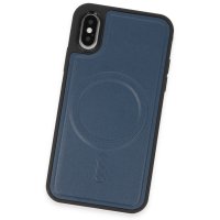 Newface iPhone X Kılıf Ozzi Magsafe Deri Kapak - Lacivert