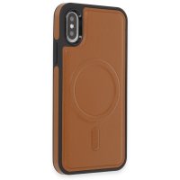 Newface iPhone X Kılıf Ozzi Magsafe Deri Kapak - Taba