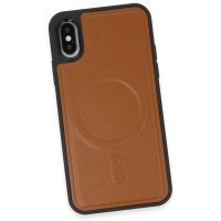 Newface iPhone X Kılıf Ozzi Magsafe Deri Kapak - Taba