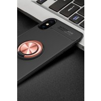 Newface iPhone X Kılıf Range Yüzüklü Silikon - Siyah-Gold
