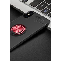 Newface iPhone X Kılıf Range Yüzüklü Silikon - Siyah-Kırmızı