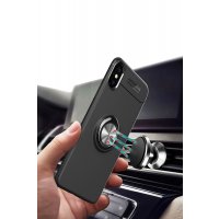 Newface iPhone X Kılıf Range Yüzüklü Silikon - Siyah-Kırmızı