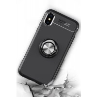 Newface iPhone X Kılıf Range Yüzüklü Silikon - Siyah-Kırmızı