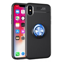 Newface iPhone X Kılıf Range Yüzüklü Silikon - Siyah-Mavi