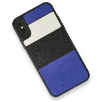 Newface iPhone X Kılıf Sky Deri Silikon - Mavi
