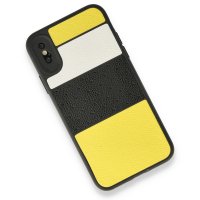Newface iPhone X Kılıf Sky Deri Silikon - Sarı