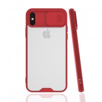 Newface iPhone X Kılıf Platin Kamera Koruma Silikon - Kırmızı