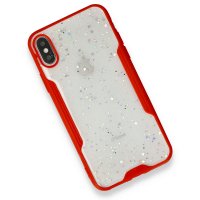 Newface iPhone XS Max Kılıf Platin Simli Silikon - Kırmızı