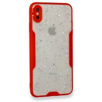 Newface iPhone XS Max Kılıf Platin Simli Silikon - Kırmızı