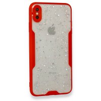 Newface iPhone X Kılıf Platin Simli Silikon - Kırmızı