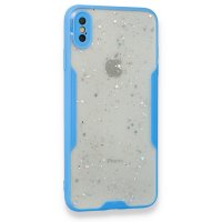 Newface iPhone XS Max Kılıf Platin Simli Silikon - Mavi
