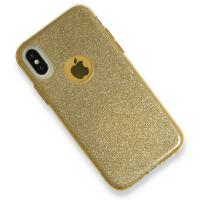 Newface iPhone X Kılıf Simli Katmanlı Silikon - Gold