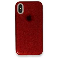 Newface iPhone X Kılıf Simli Katmanlı Silikon - Kırmızı