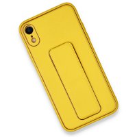 Newface iPhone XR Kılıf Coco Deri Standlı Kapak - Sarı