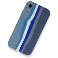 Newface iPhone XR Kılıf Ebruli Lansman Silikon - Mavi-Gri