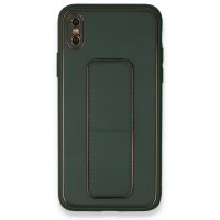 Newface iPhone XS Kılıf Coco Deri Standlı Kapak - Yeşil