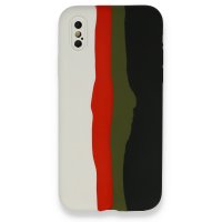 Newface iPhone XS Kılıf Ebruli Lansman Silikon - Beyaz-Siyah