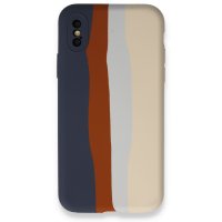Newface iPhone XS Kılıf Ebruli Lansman Silikon - Lacivert-Krem