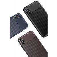 Newface iPhone XS Kılıf Focus Karbon Silikon - Kahverengi