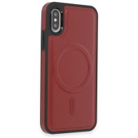 Newface iPhone XS Kılıf Ozzi Magsafe Deri Kapak - Kırmızı