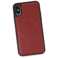 Newface iPhone XS Kılıf Ozzi Magsafe Deri Kapak - Kırmızı