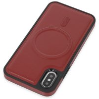 Newface iPhone XS Kılıf Ozzi Magsafe Deri Kapak - Kırmızı