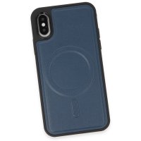 Newface iPhone XS Kılıf Ozzi Magsafe Deri Kapak - Lacivert