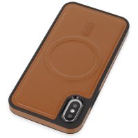 Newface iPhone XS Kılıf Ozzi Magsafe Deri Kapak - Taba