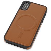 Newface iPhone XS Kılıf Ozzi Magsafe Deri Kapak - Taba