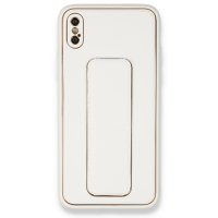 Newface iPhone XS Max Kılıf Coco Deri Standlı Kapak - Beyaz