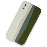 Newface iPhone XS Max Kılıf Ebruli Lansman Silikon - Beyaz-Yeşil