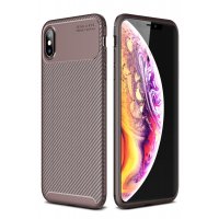 Newface iPhone XS Max Kılıf Focus Karbon Silikon - Kahverengi